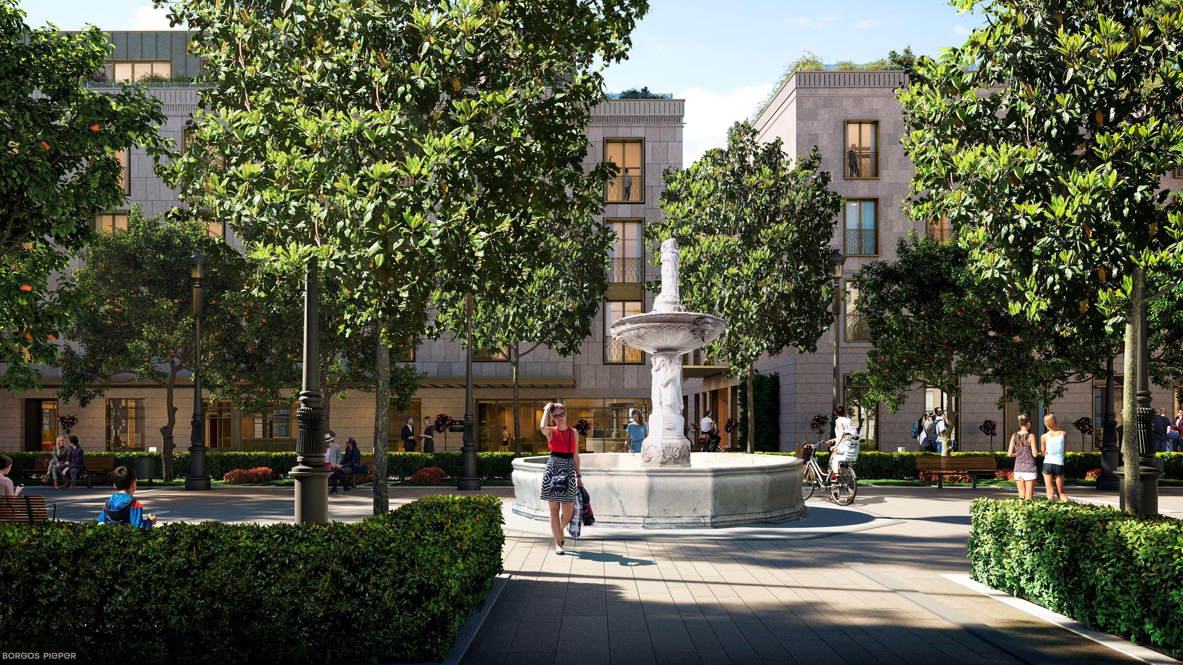 เรดิสัน คอลเลคชั่น โฮเทล มักดาเลนา พลาซา เซบียา Hotel เซบีญา ภายนอก รูปภาพ The proposed fountain at the heart of the development